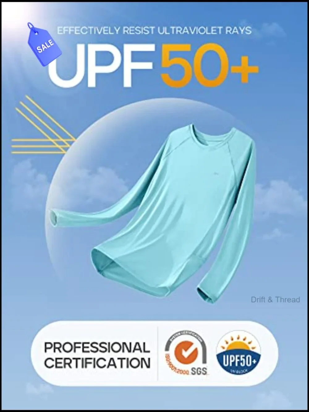 UPF 50+ Long Sleeve Rash Guard with Pockets Quick Dry Swim Top